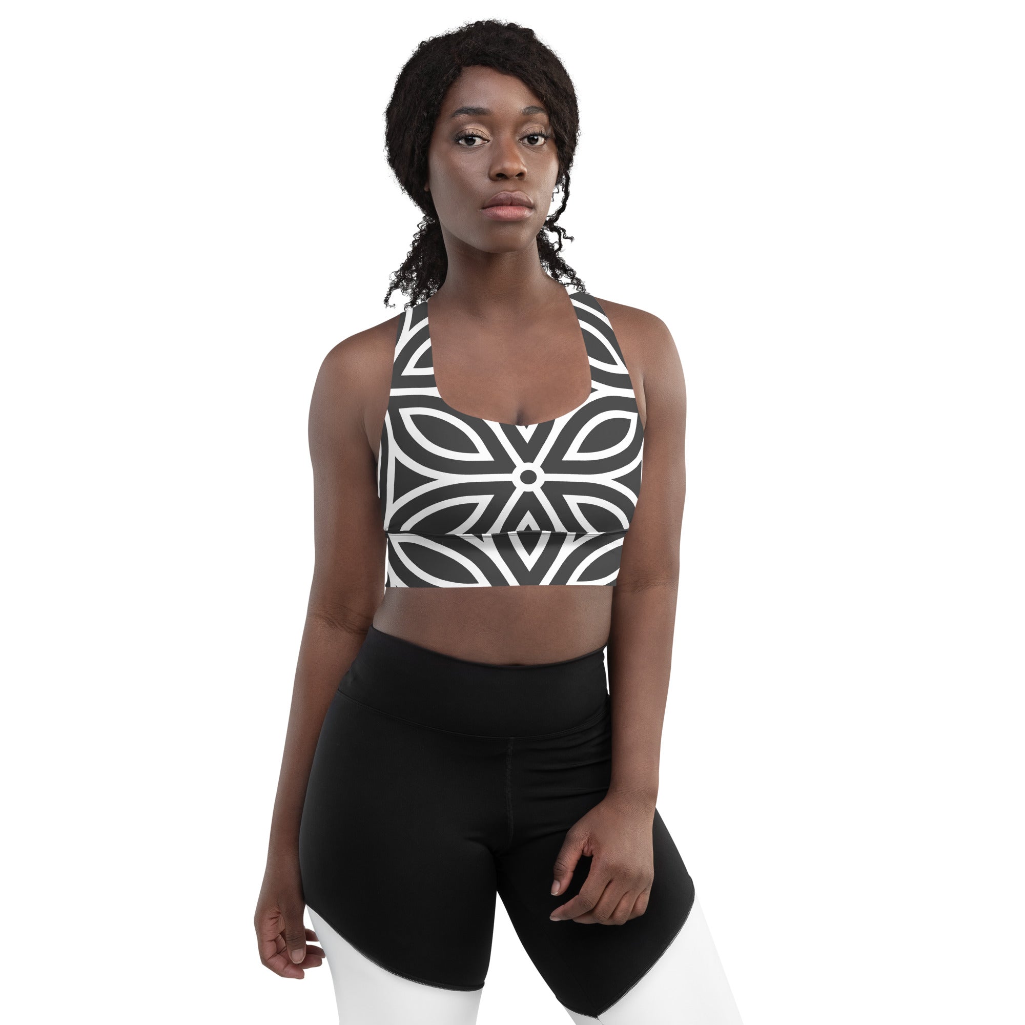 Geometric Petal Print Longline Sports Bra